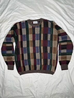 Vintage 90s Retro Coogi Style Josh Allen 3D Textured Patchwork Sweater Size M